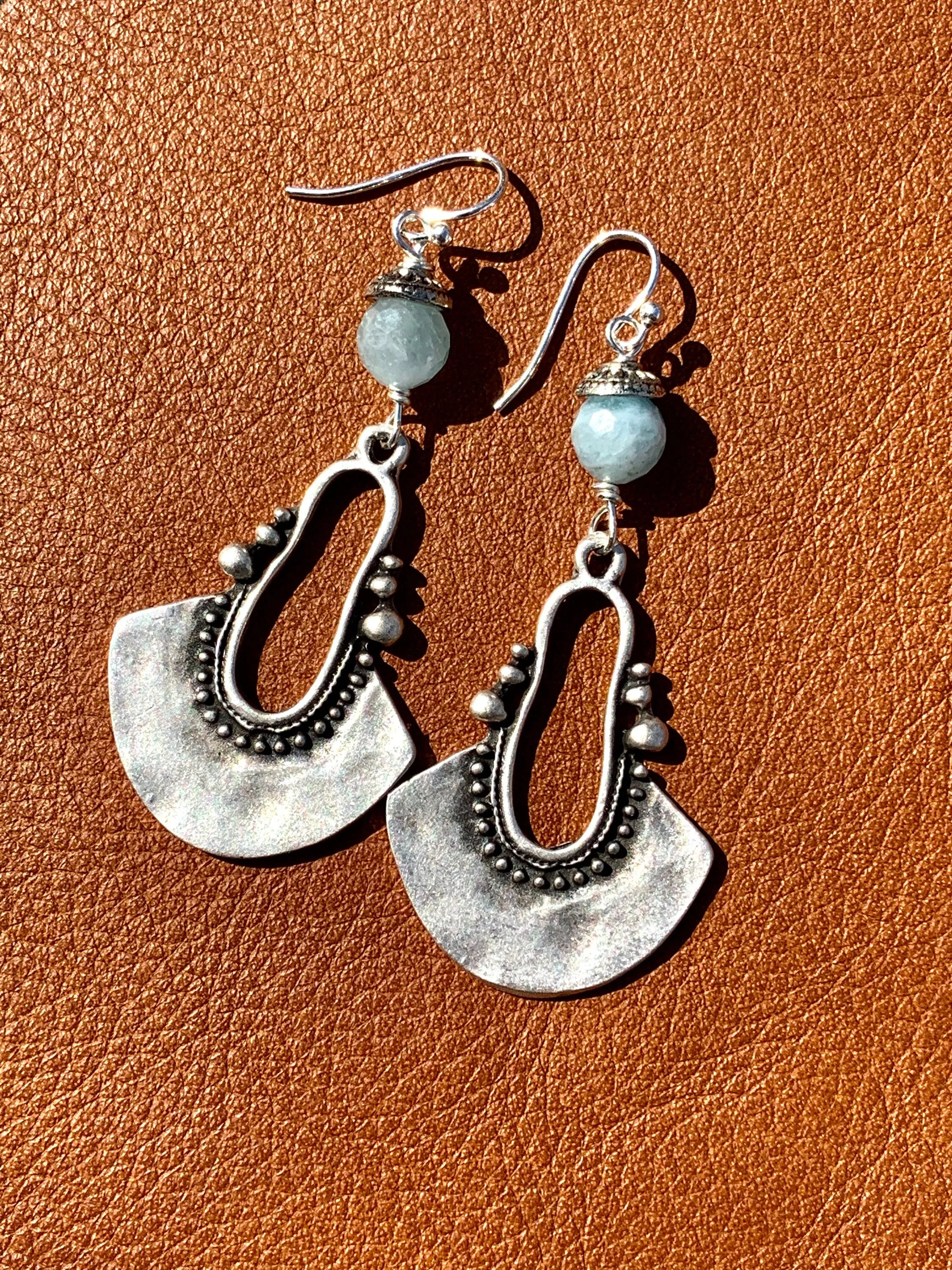 Aquamarine and Oxidized Sterling Silver Plated Earrings