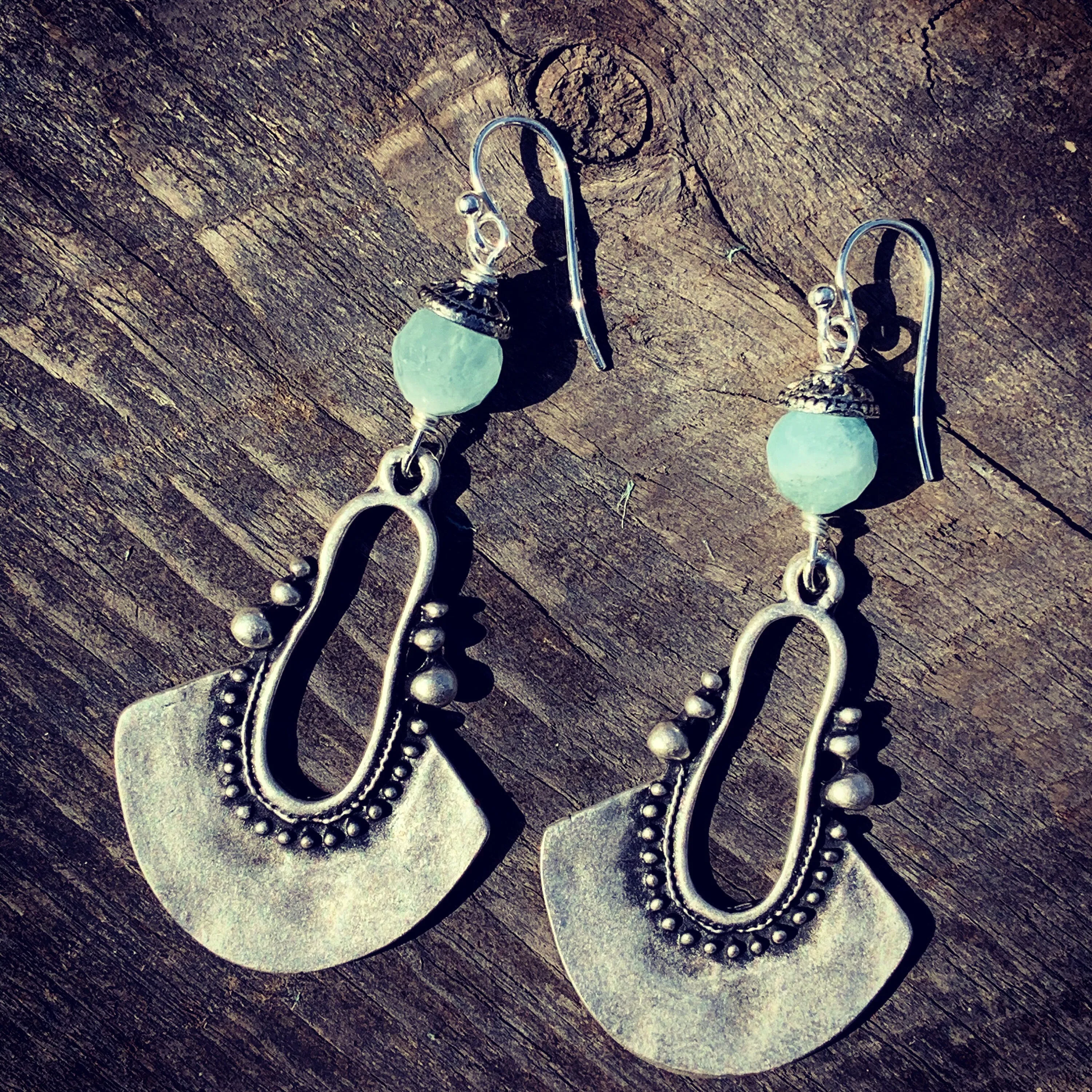 Aquamarine and Oxidized Sterling Silver Plated Earrings
