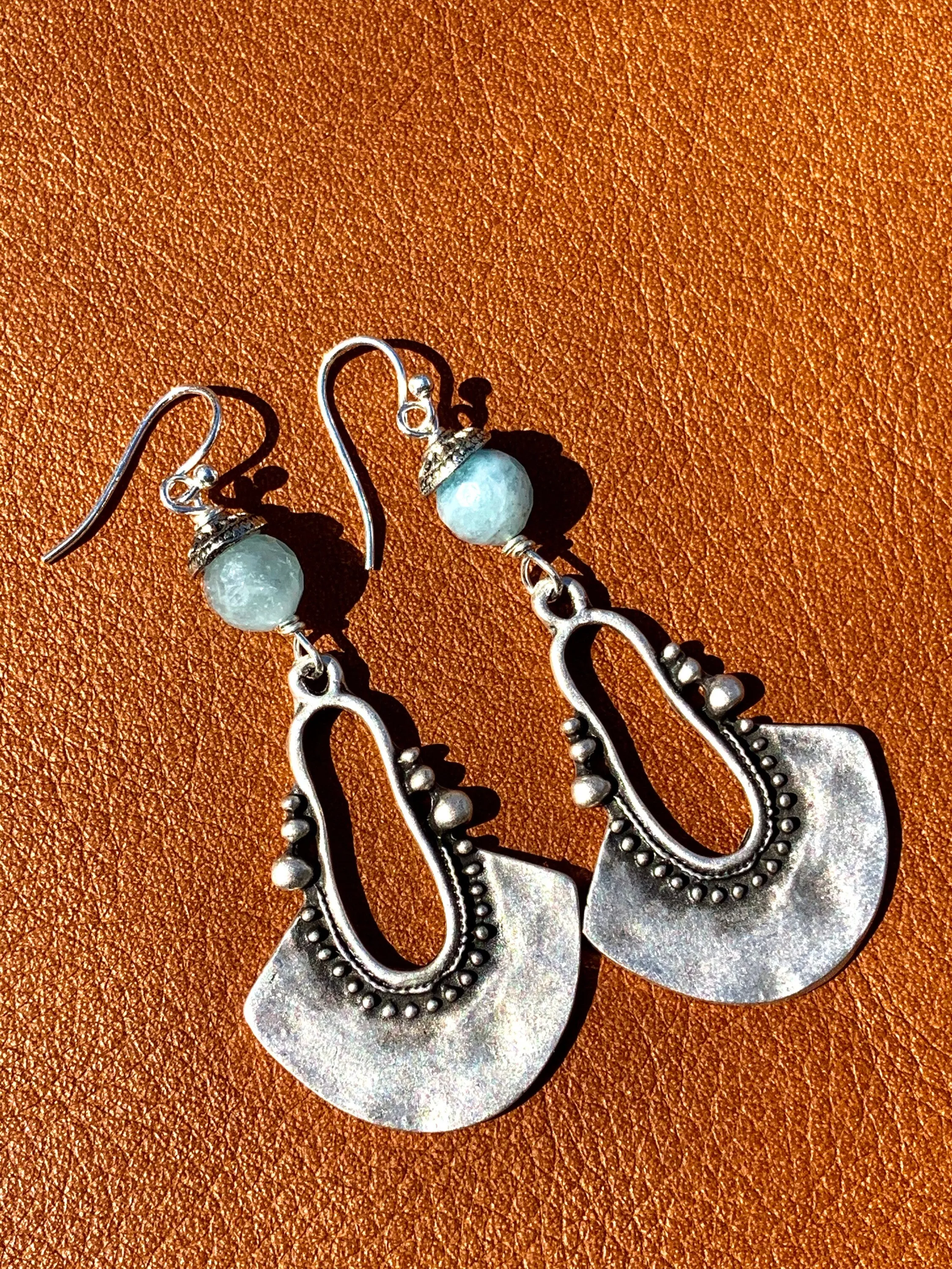 Aquamarine and Oxidized Sterling Silver Plated Earrings