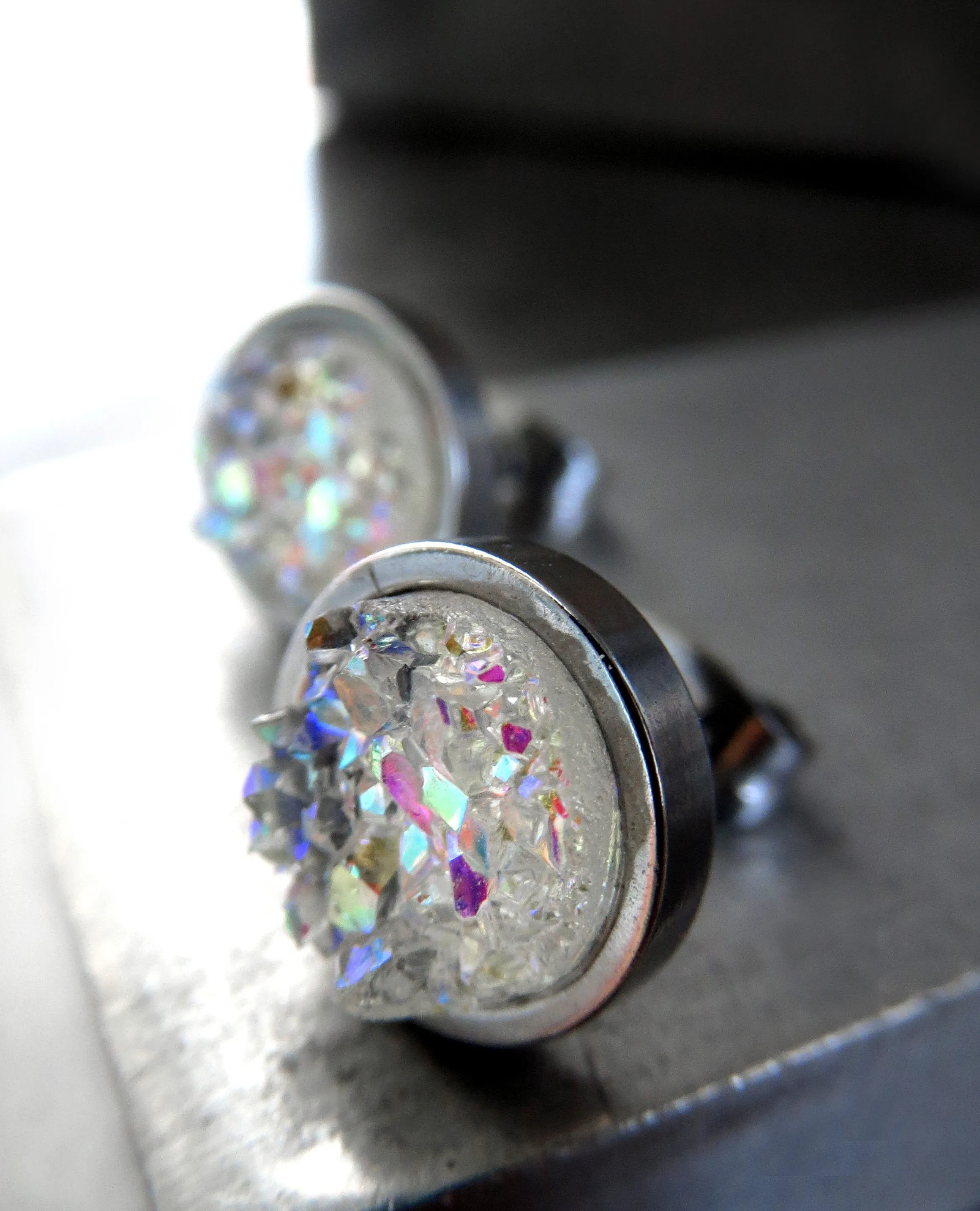 AURORA ICE - Shimmer Iridescent Stud Earrings with Simulated Druzy