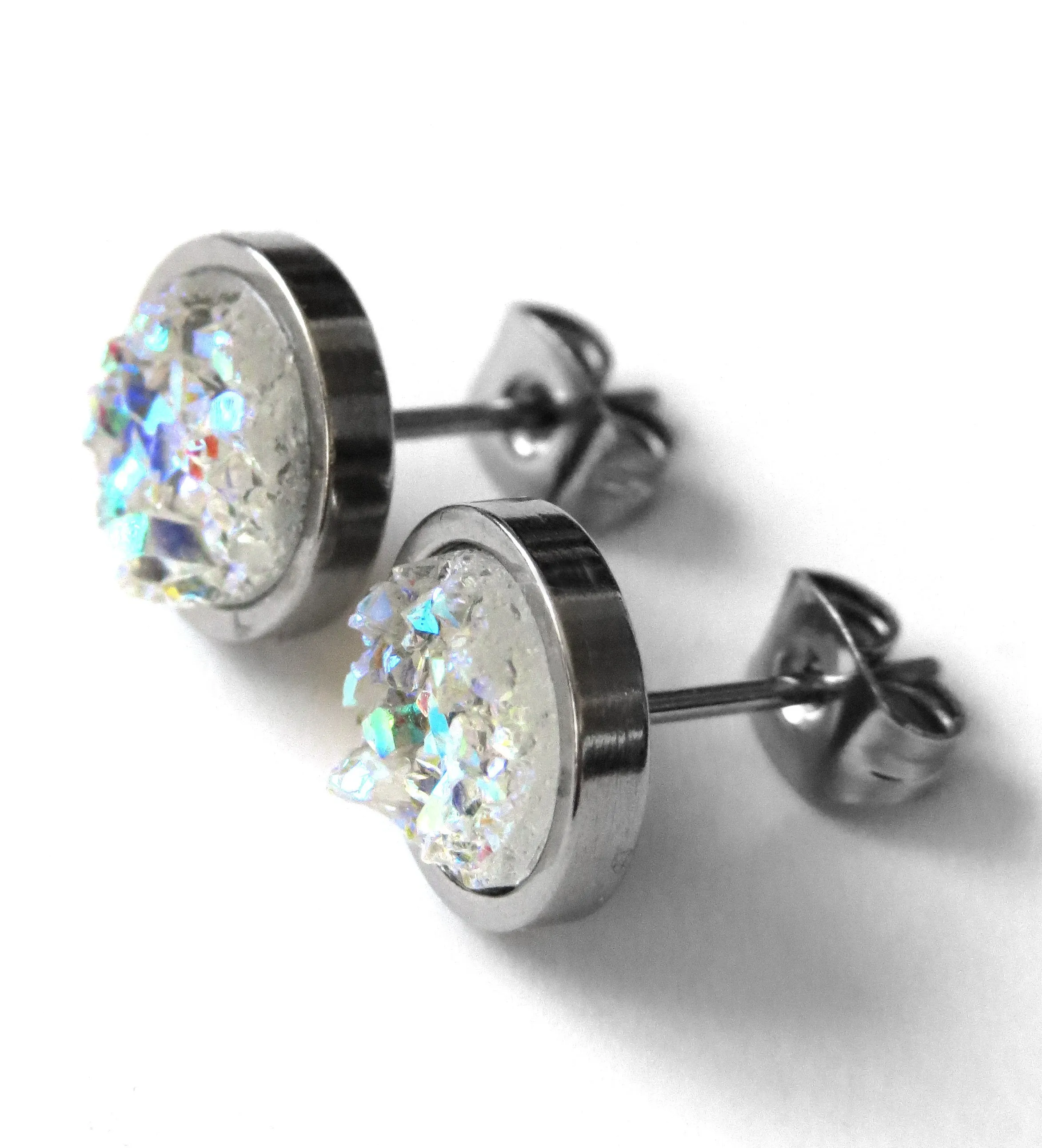 AURORA ICE - Shimmer Iridescent Stud Earrings with Simulated Druzy