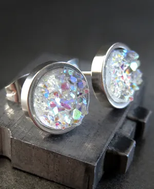 AURORA ICE - Shimmer Iridescent Stud Earrings with Simulated Druzy