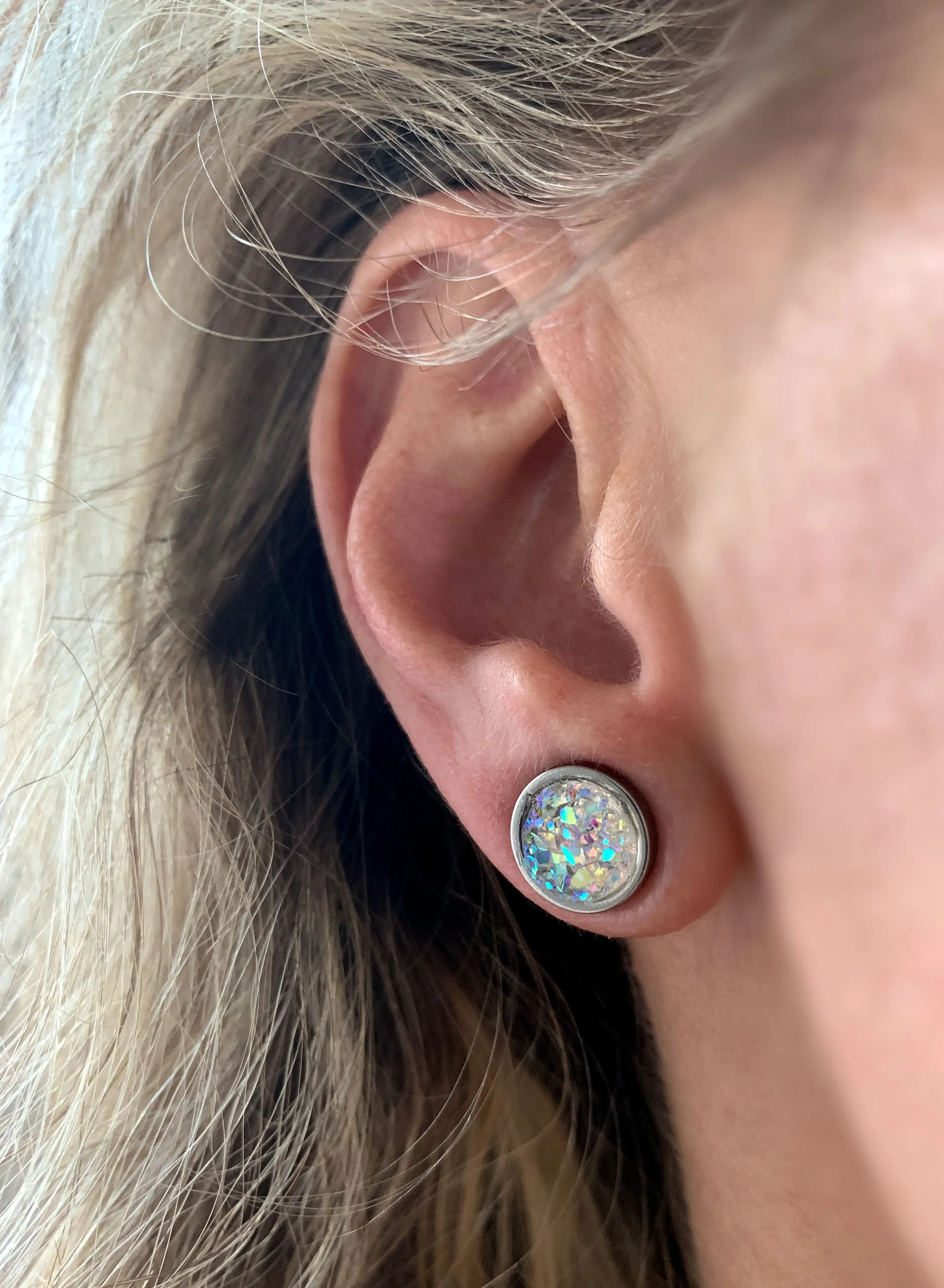 AURORA ICE - Shimmer Iridescent Stud Earrings with Simulated Druzy