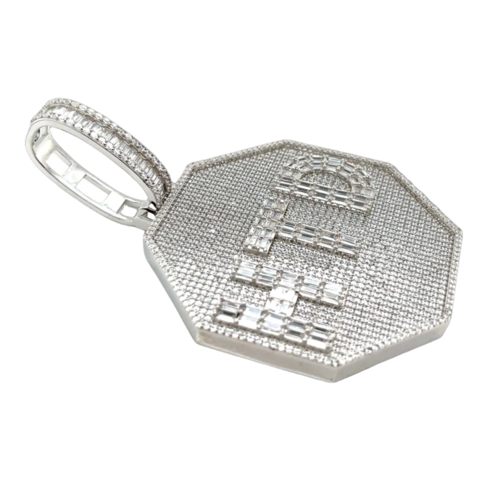 Baguette lab-created Moissanite HTD Octagon Custom Design one-of-a-kind piece Pendant Charm