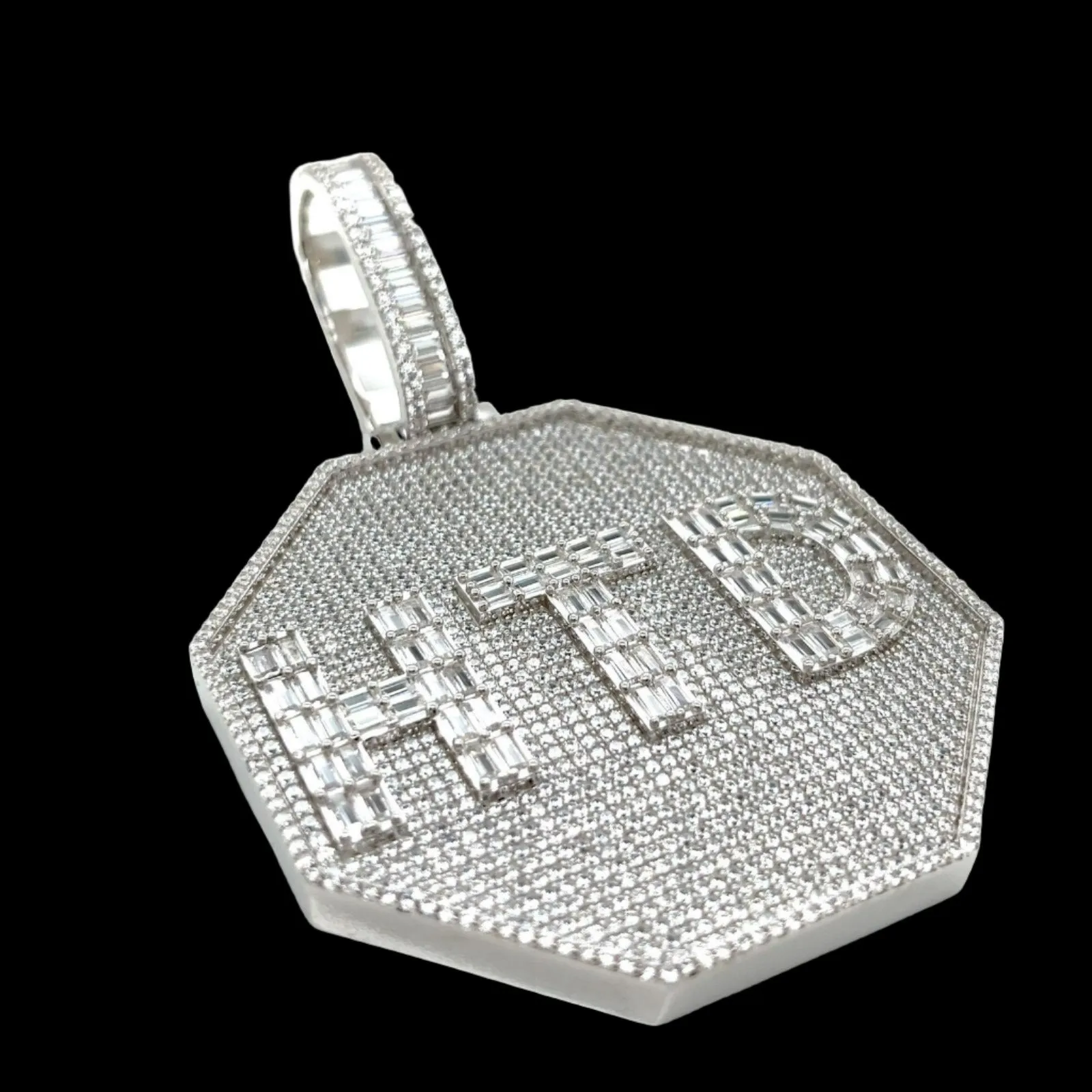 Baguette lab-created Moissanite HTD Octagon Custom Design one-of-a-kind piece Pendant Charm