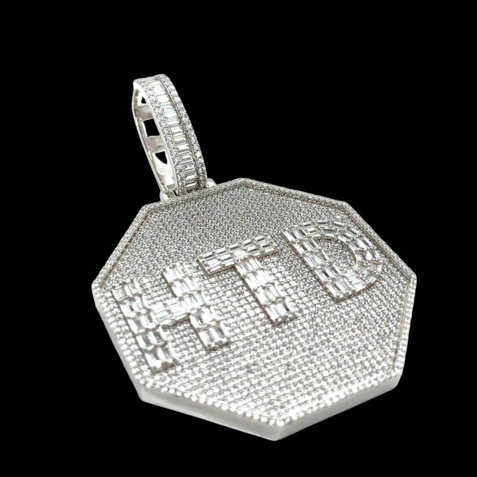 Baguette lab-created Moissanite HTD Octagon Custom Design one-of-a-kind piece Pendant Charm