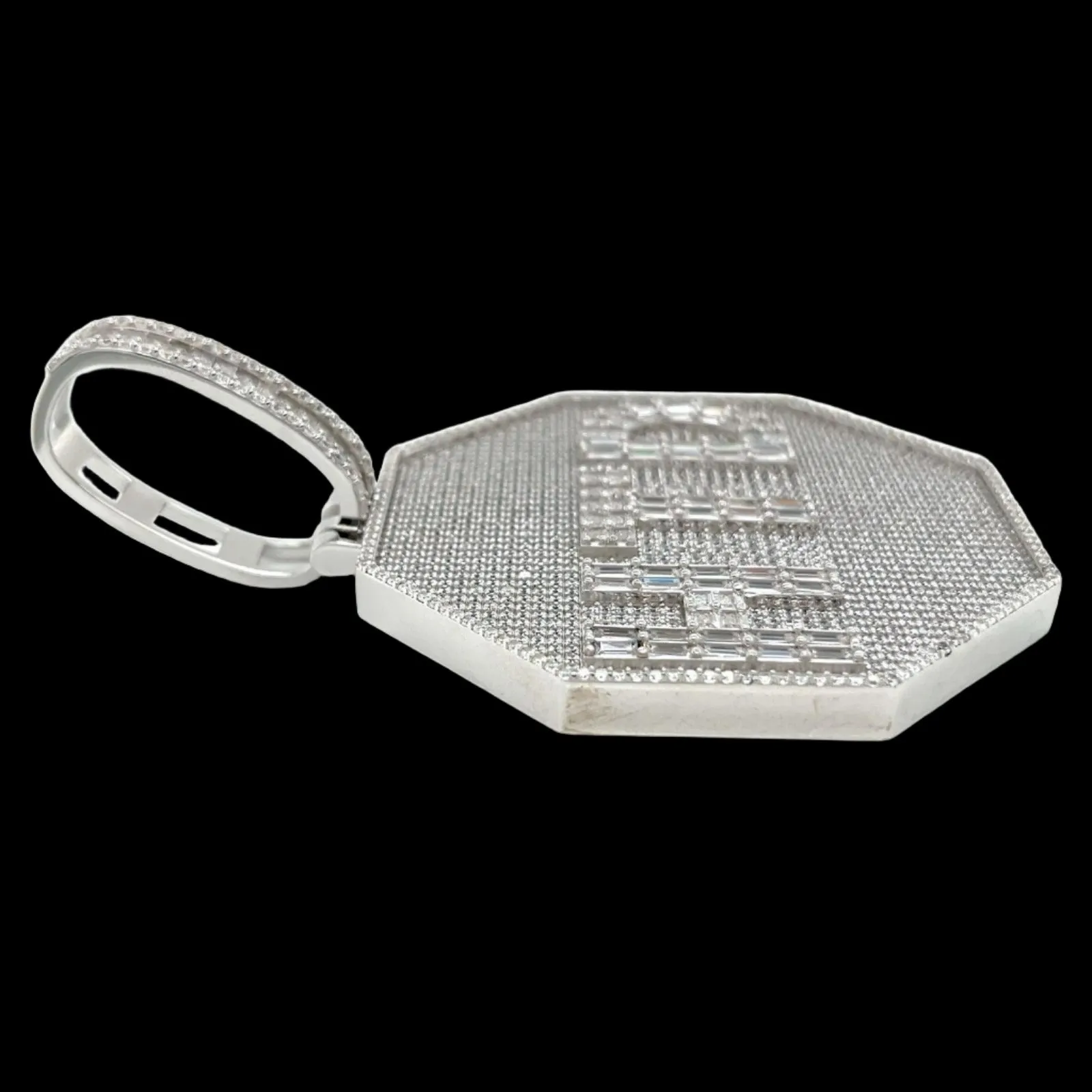 Baguette lab-created Moissanite HTD Octagon Custom Design one-of-a-kind piece Pendant Charm