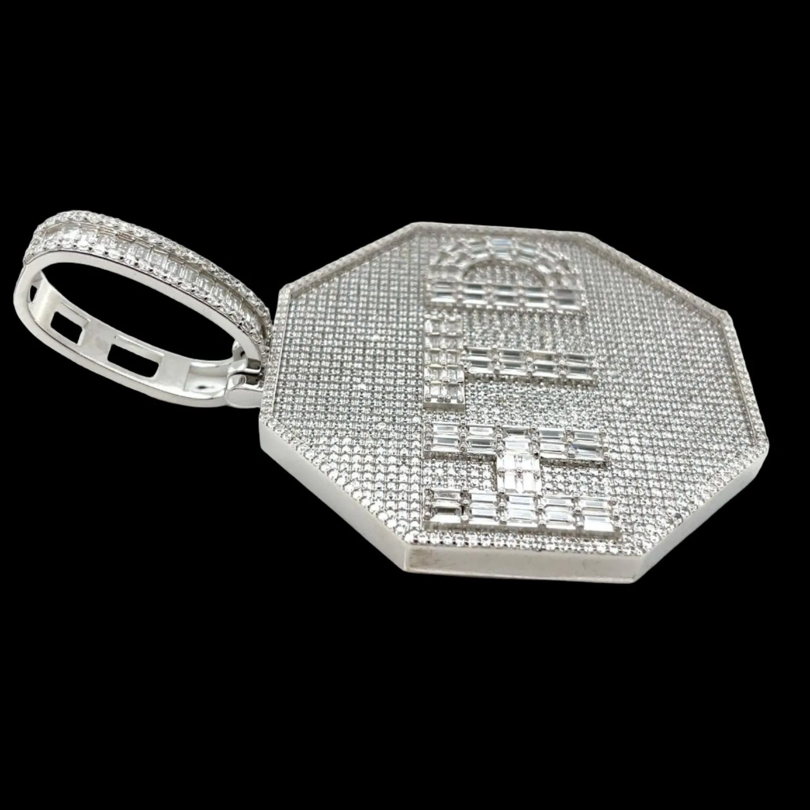 Baguette lab-created Moissanite HTD Octagon Custom Design one-of-a-kind piece Pendant Charm