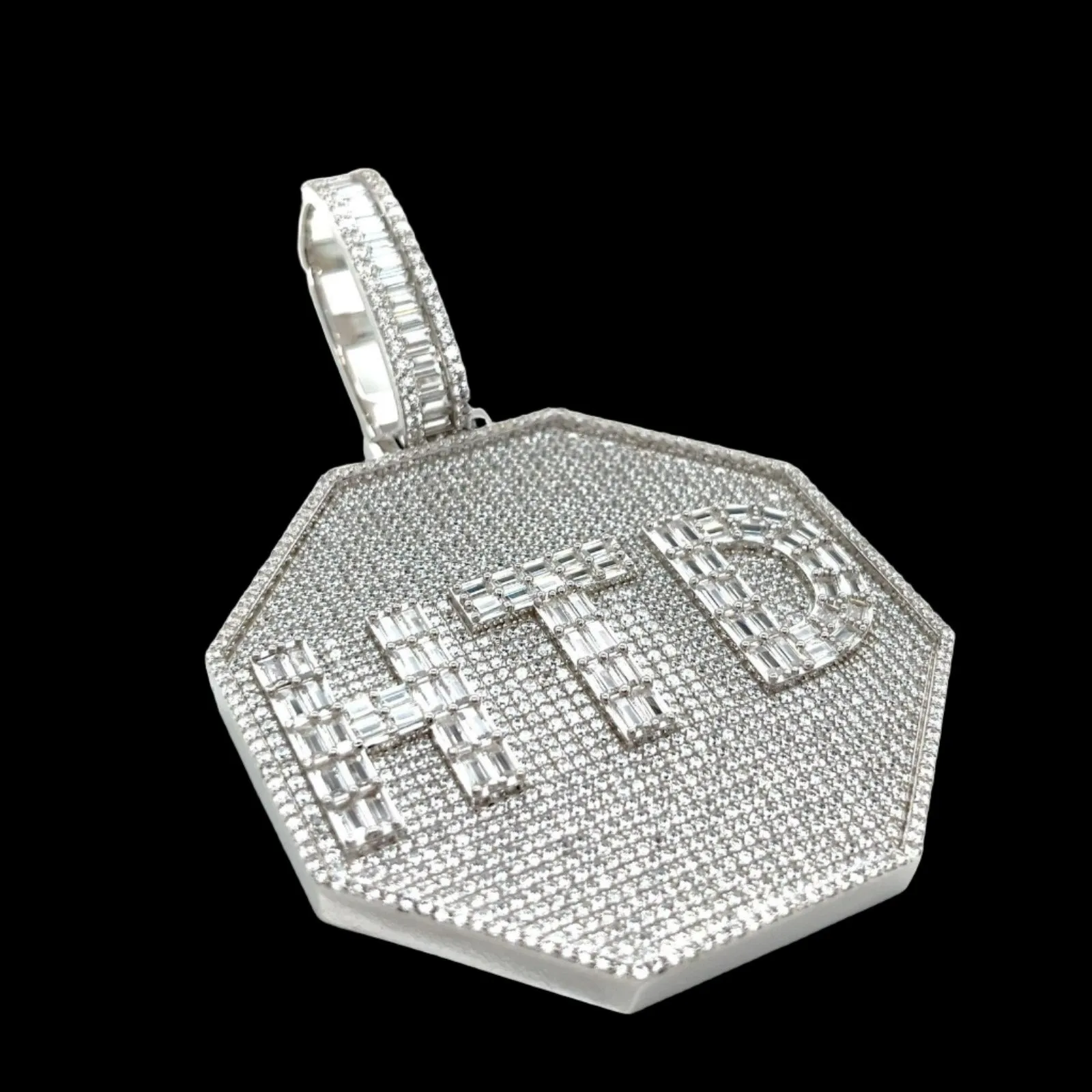 Baguette lab-created Moissanite HTD Octagon Custom Design one-of-a-kind piece Pendant Charm
