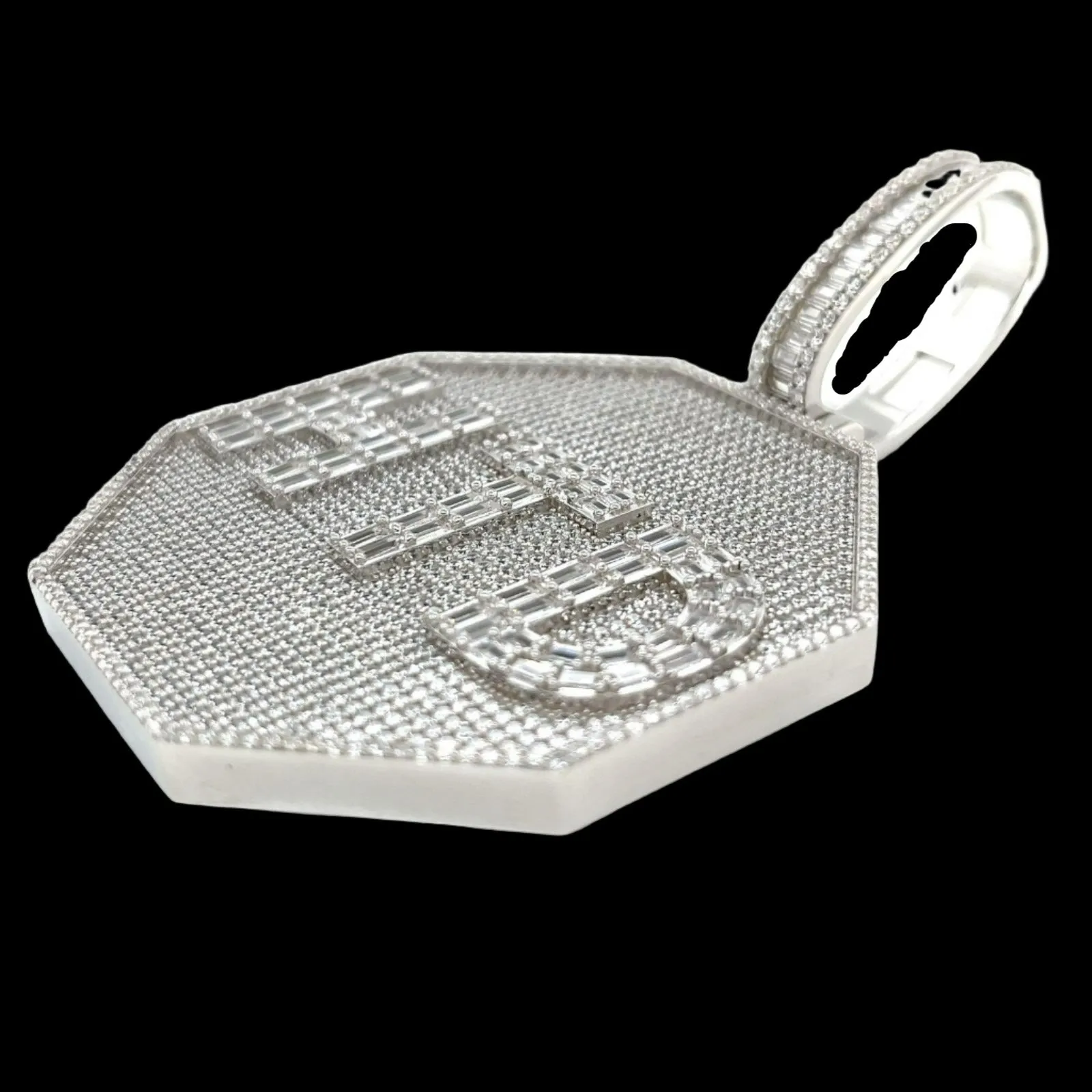 Baguette lab-created Moissanite HTD Octagon Custom Design one-of-a-kind piece Pendant Charm
