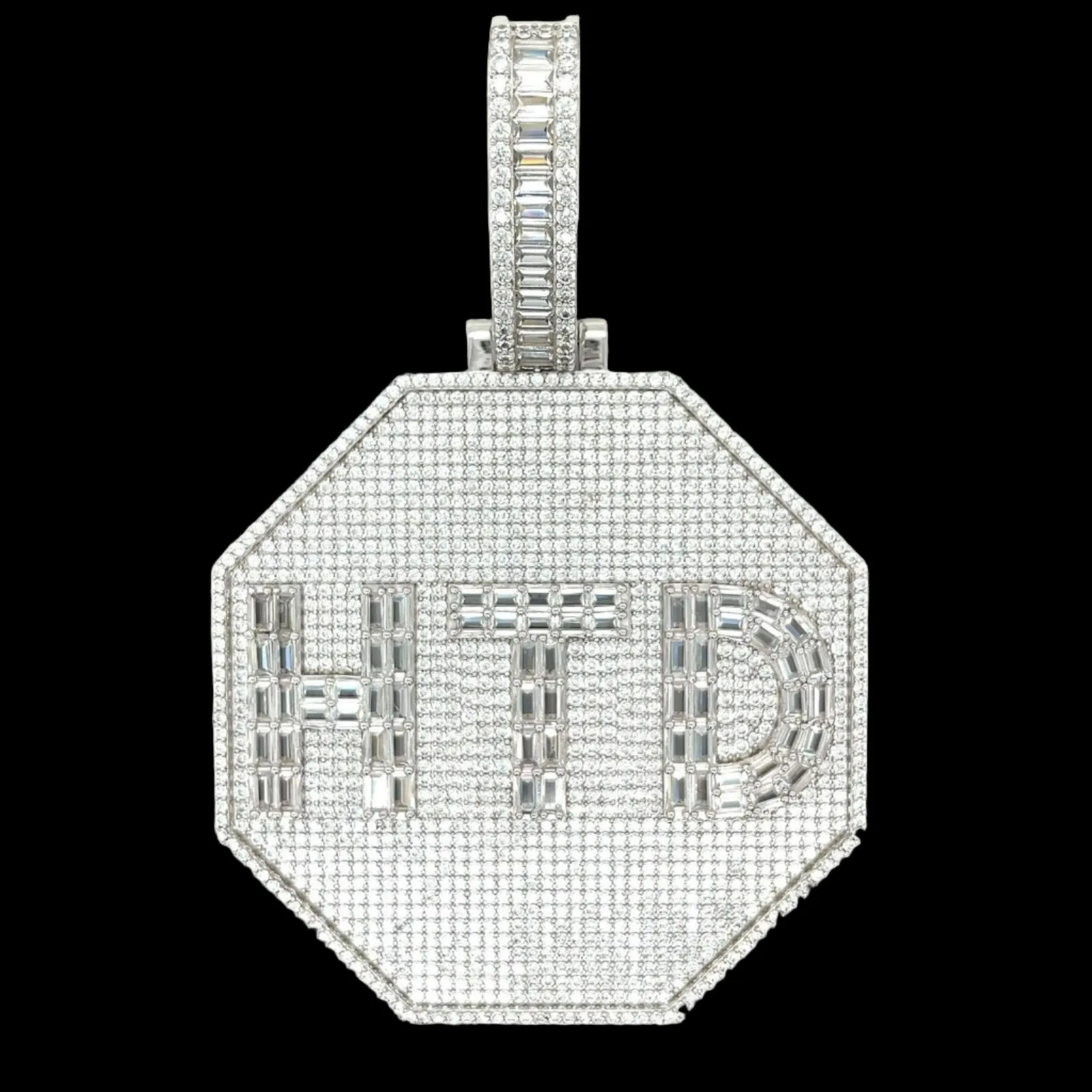 Baguette lab-created Moissanite HTD Octagon Custom Design one-of-a-kind piece Pendant Charm
