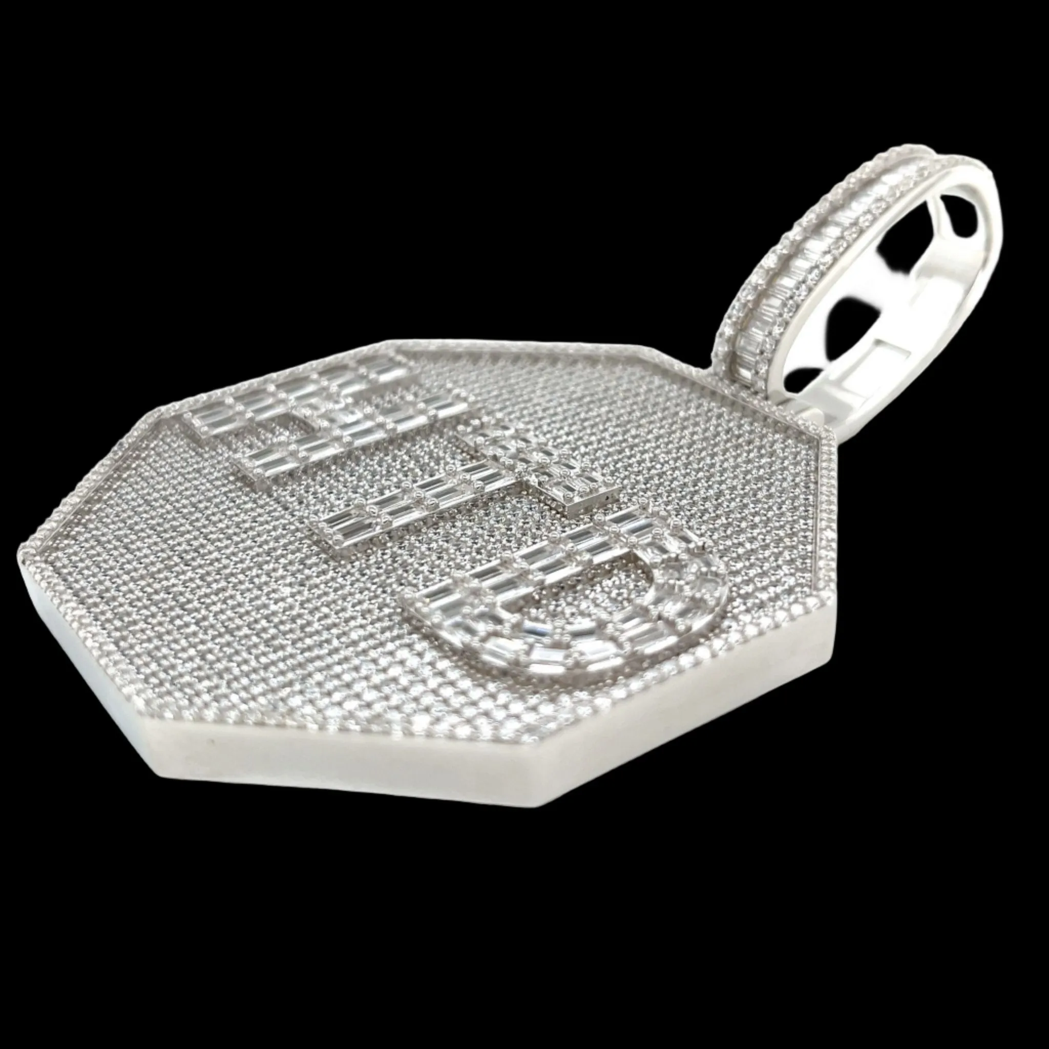 Baguette lab-created Moissanite HTD Octagon Custom Design one-of-a-kind piece Pendant Charm