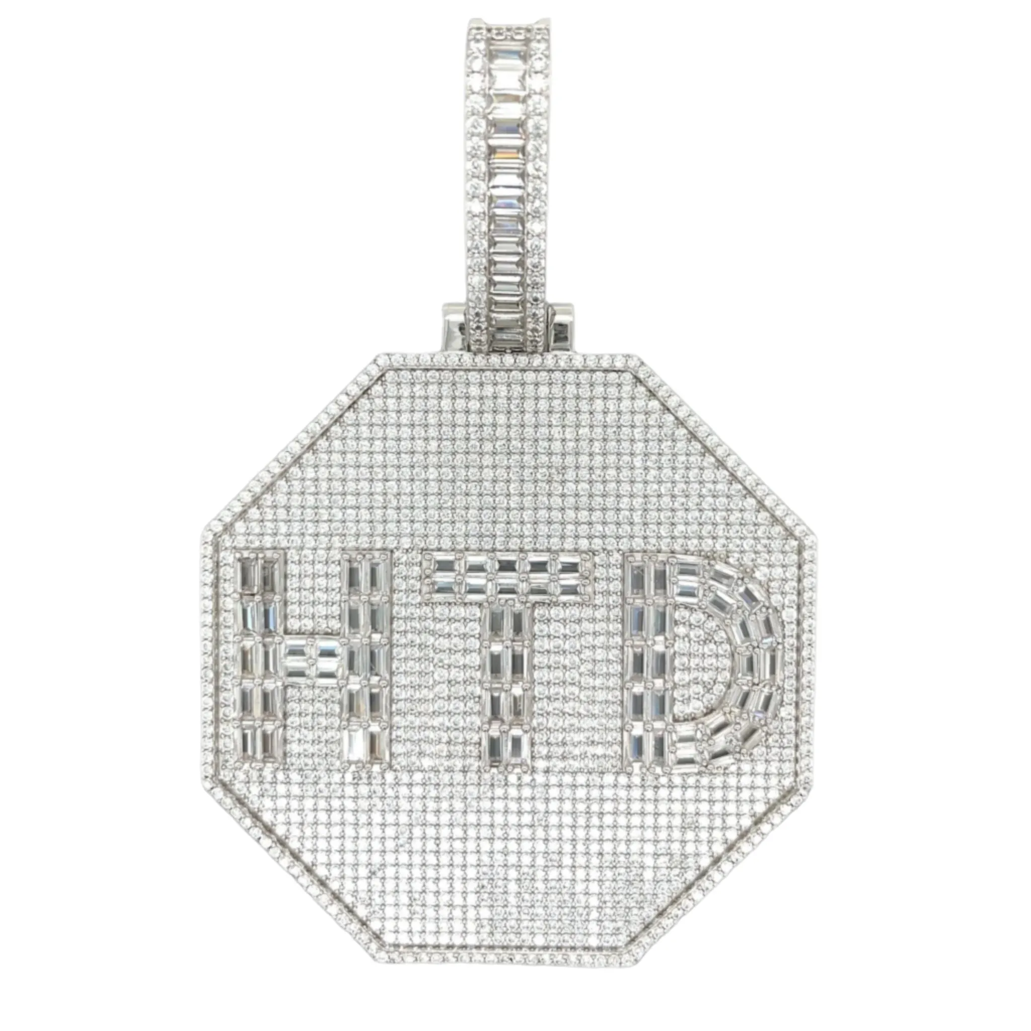Baguette lab-created Moissanite HTD Octagon Custom Design one-of-a-kind piece Pendant Charm