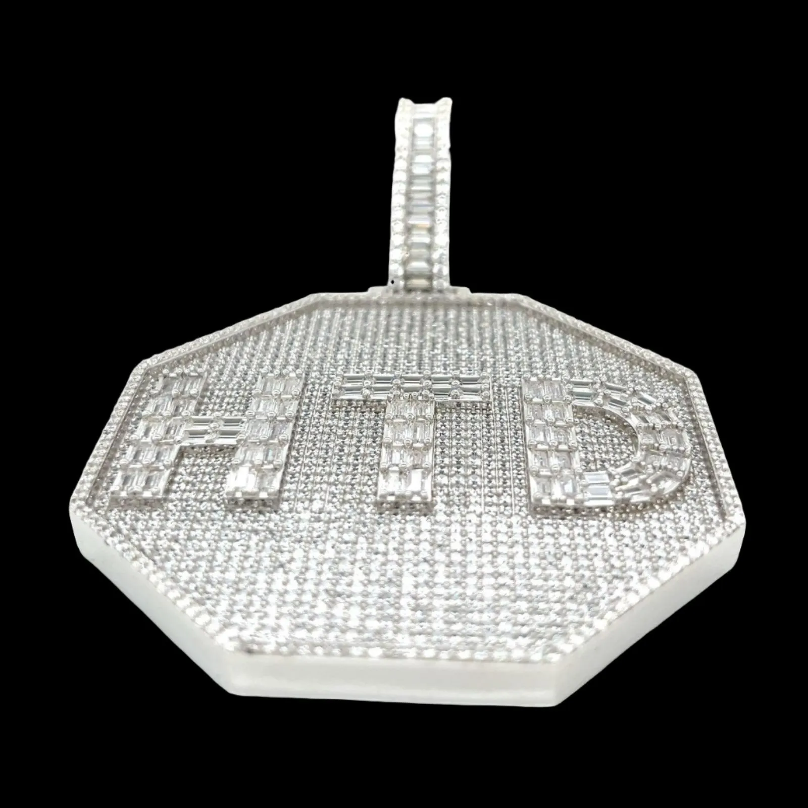 Baguette lab-created Moissanite HTD Octagon Custom Design one-of-a-kind piece Pendant Charm