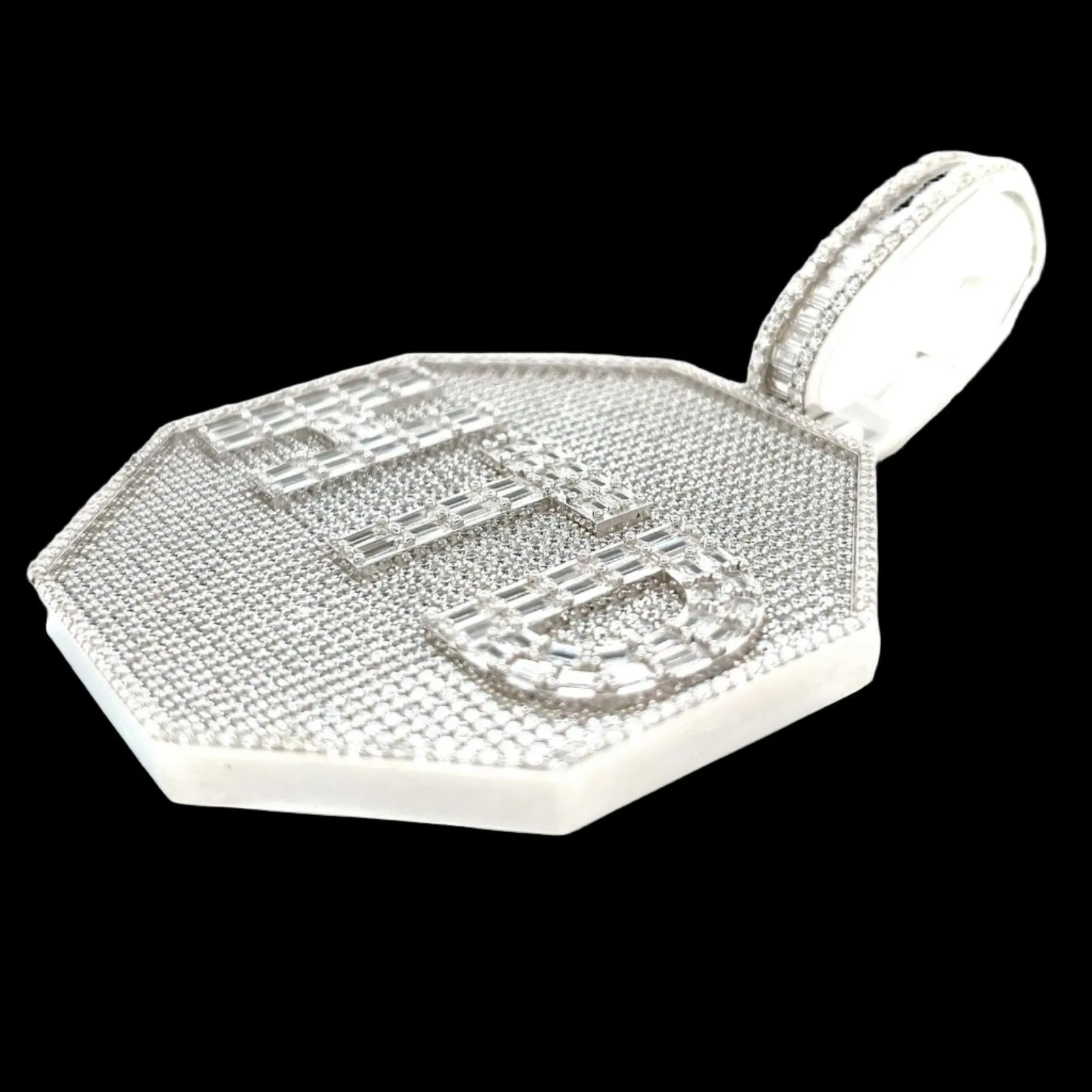 Baguette lab-created Moissanite HTD Octagon Custom Design one-of-a-kind piece Pendant Charm