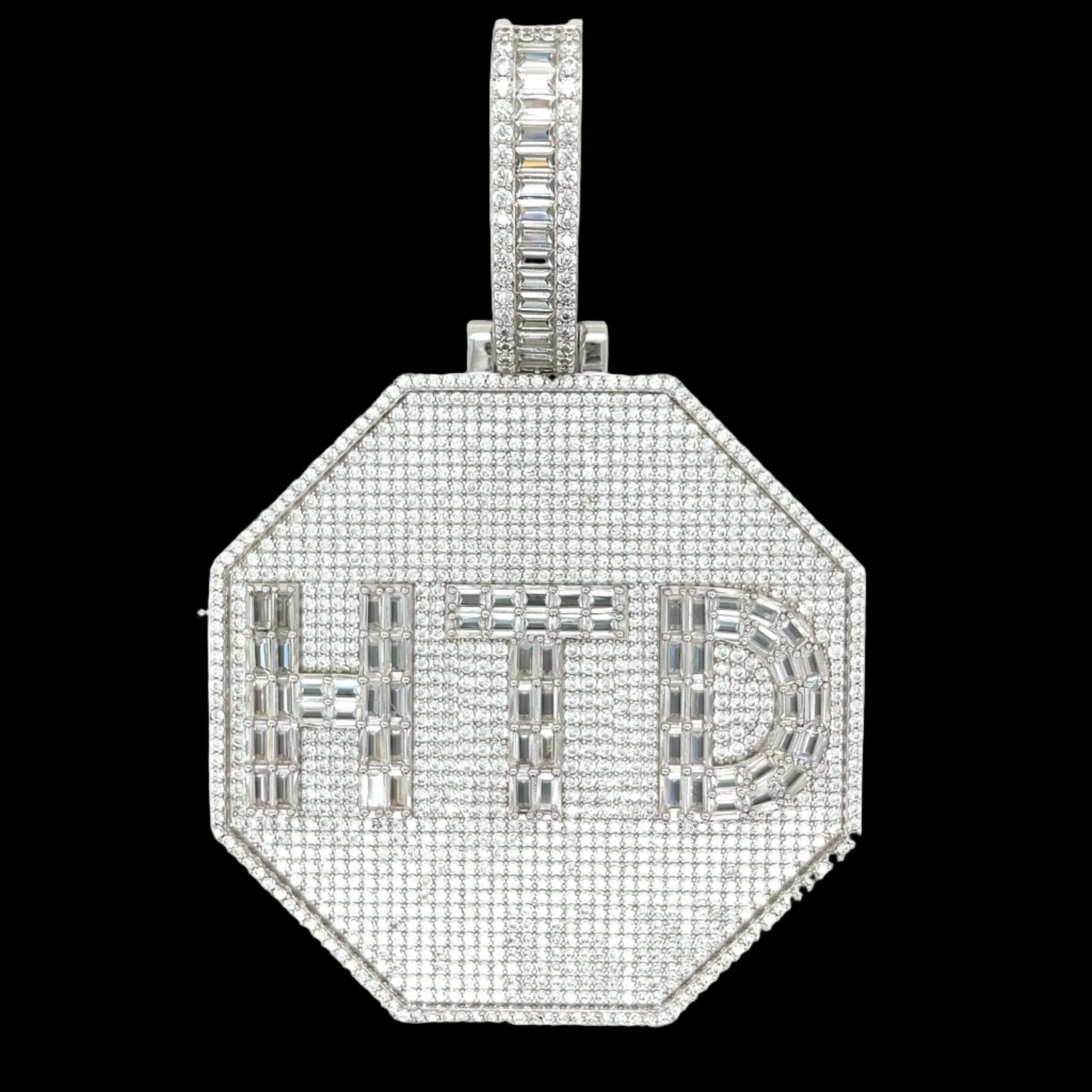 Baguette lab-created Moissanite HTD Octagon Custom Design one-of-a-kind piece Pendant Charm