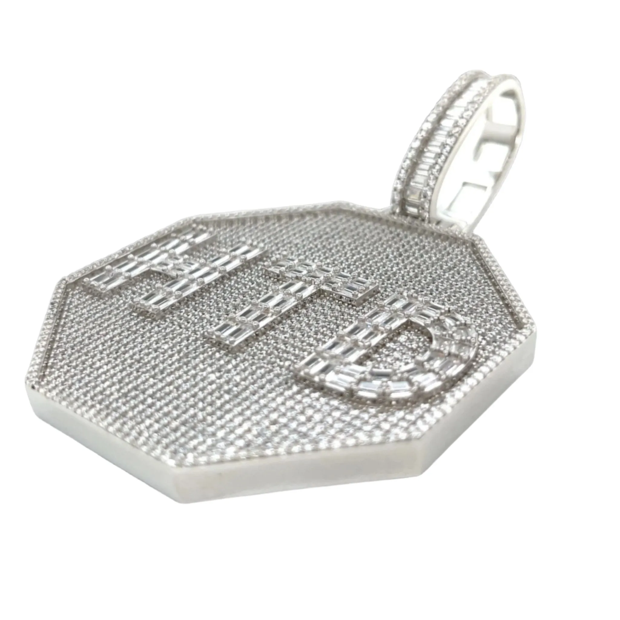 Baguette lab-created Moissanite HTD Octagon Custom Design one-of-a-kind piece Pendant Charm
