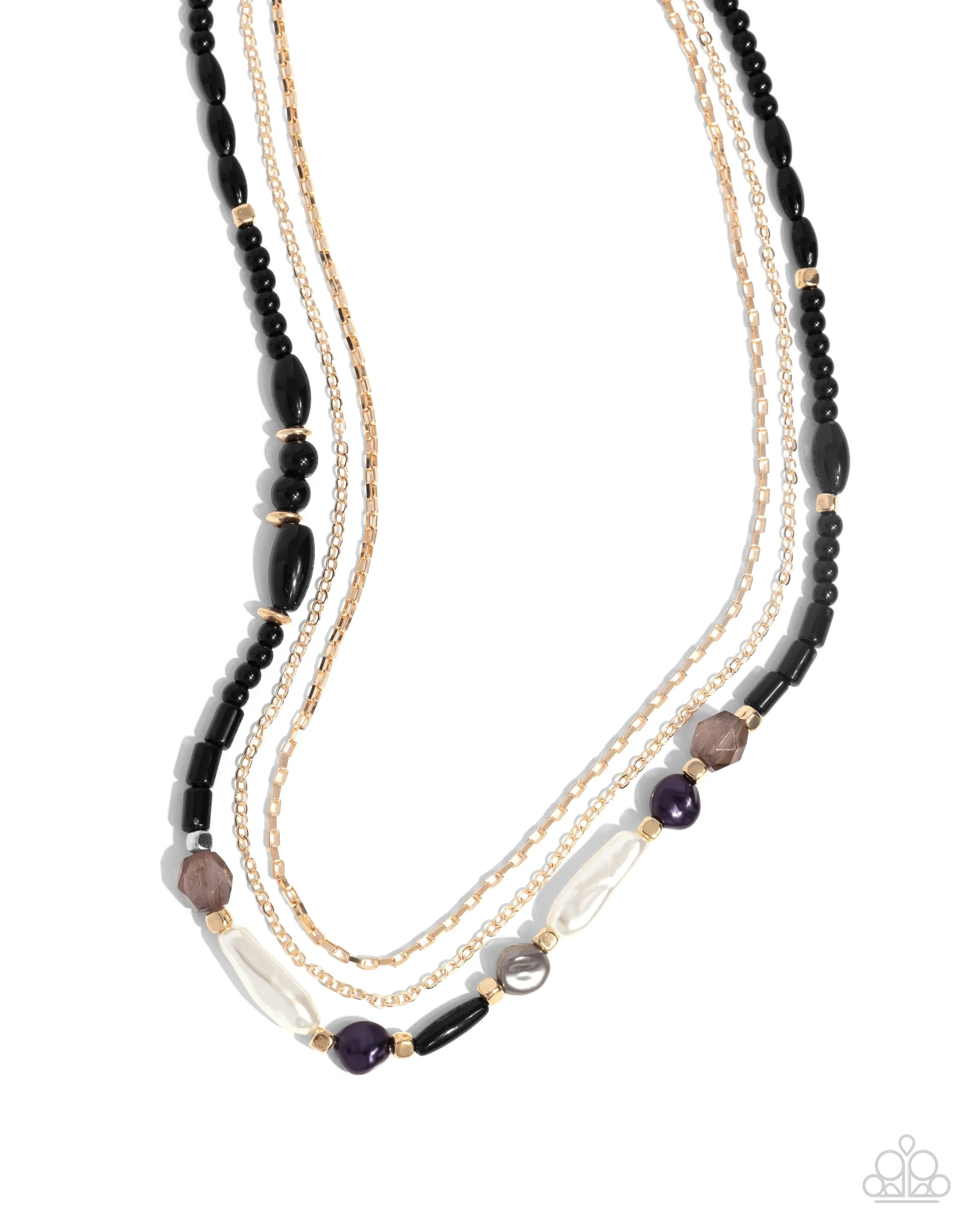 Basic Beading - Black - Topaz, and Gold Bead, White Baroque Pearl Tiered Paparazzi Short Necklace