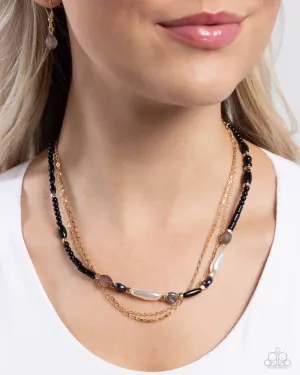 Basic Beading - Black - Topaz, and Gold Bead, White Baroque Pearl Tiered Paparazzi Short Necklace