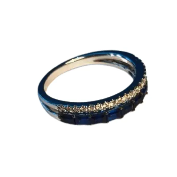 Beautiful Designer 14K White Gold Sapphire Diamond Wedding Band Ring