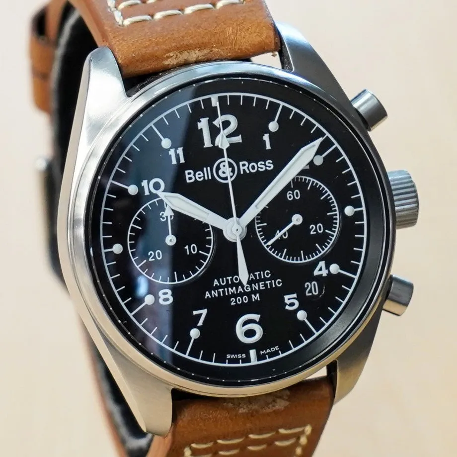 BELL & ROSS Vintage 126 Military Watch Automatic Chronograph Wristwatch - 126.A-S12199 Double Box & Papers