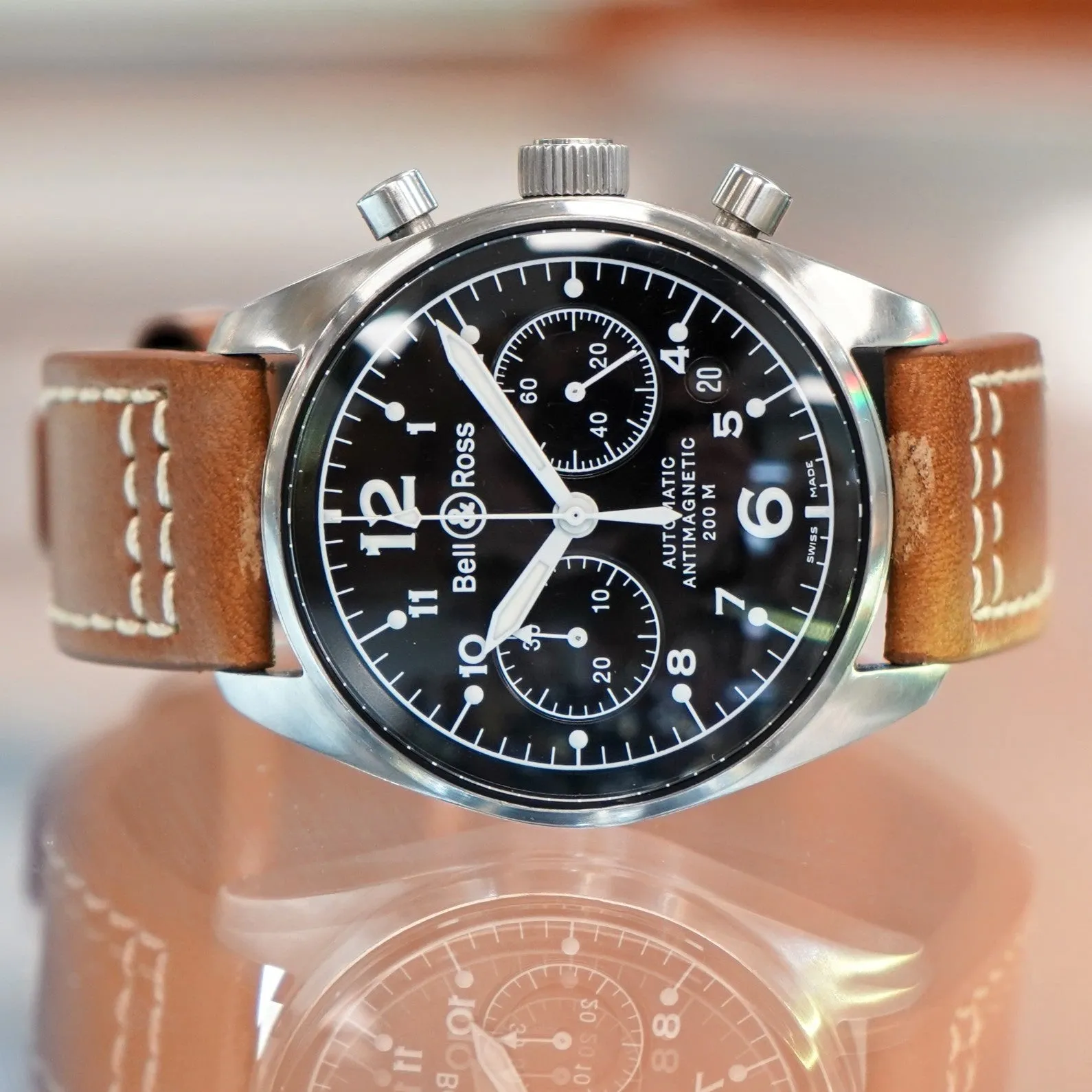 BELL & ROSS Vintage 126 Military Watch Automatic Chronograph Wristwatch - 126.A-S12199 Double Box & Papers
