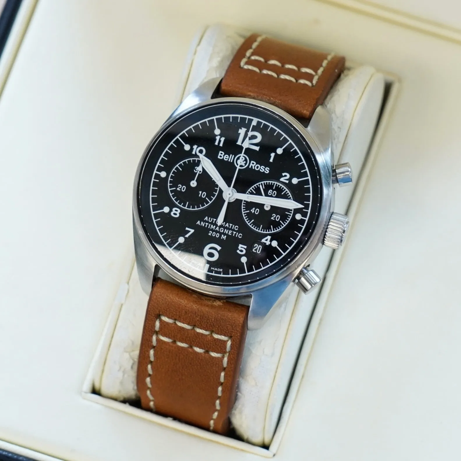 BELL & ROSS Vintage 126 Military Watch Automatic Chronograph Wristwatch - 126.A-S12199 Double Box & Papers