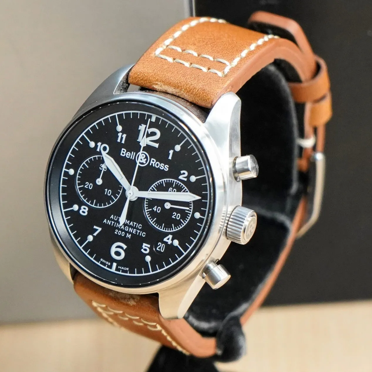 BELL & ROSS Vintage 126 Military Watch Automatic Chronograph Wristwatch - 126.A-S12199 Double Box & Papers