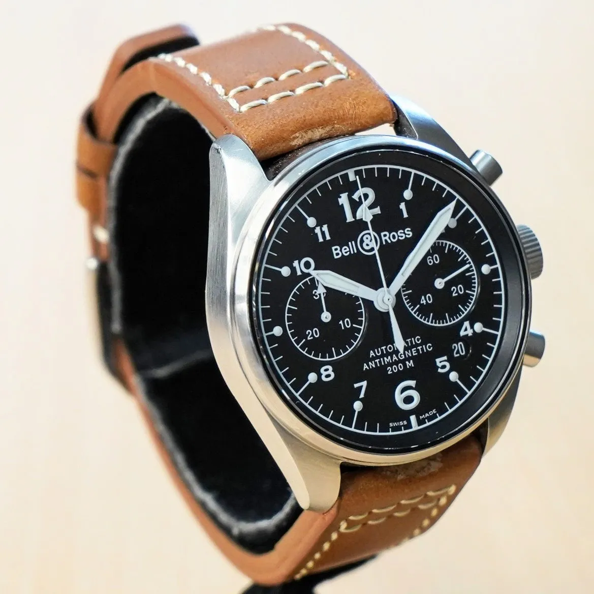 BELL & ROSS Vintage 126 Military Watch Automatic Chronograph Wristwatch - 126.A-S12199 Double Box & Papers