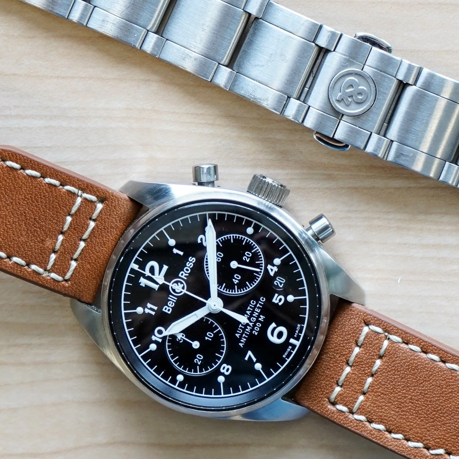 BELL & ROSS Vintage 126 Military Watch Automatic Chronograph Wristwatch - 126.A-S12199 Double Box & Papers