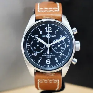 BELL & ROSS Vintage 126 Military Watch Automatic Chronograph Wristwatch - 126.A-S12199 Double Box & Papers