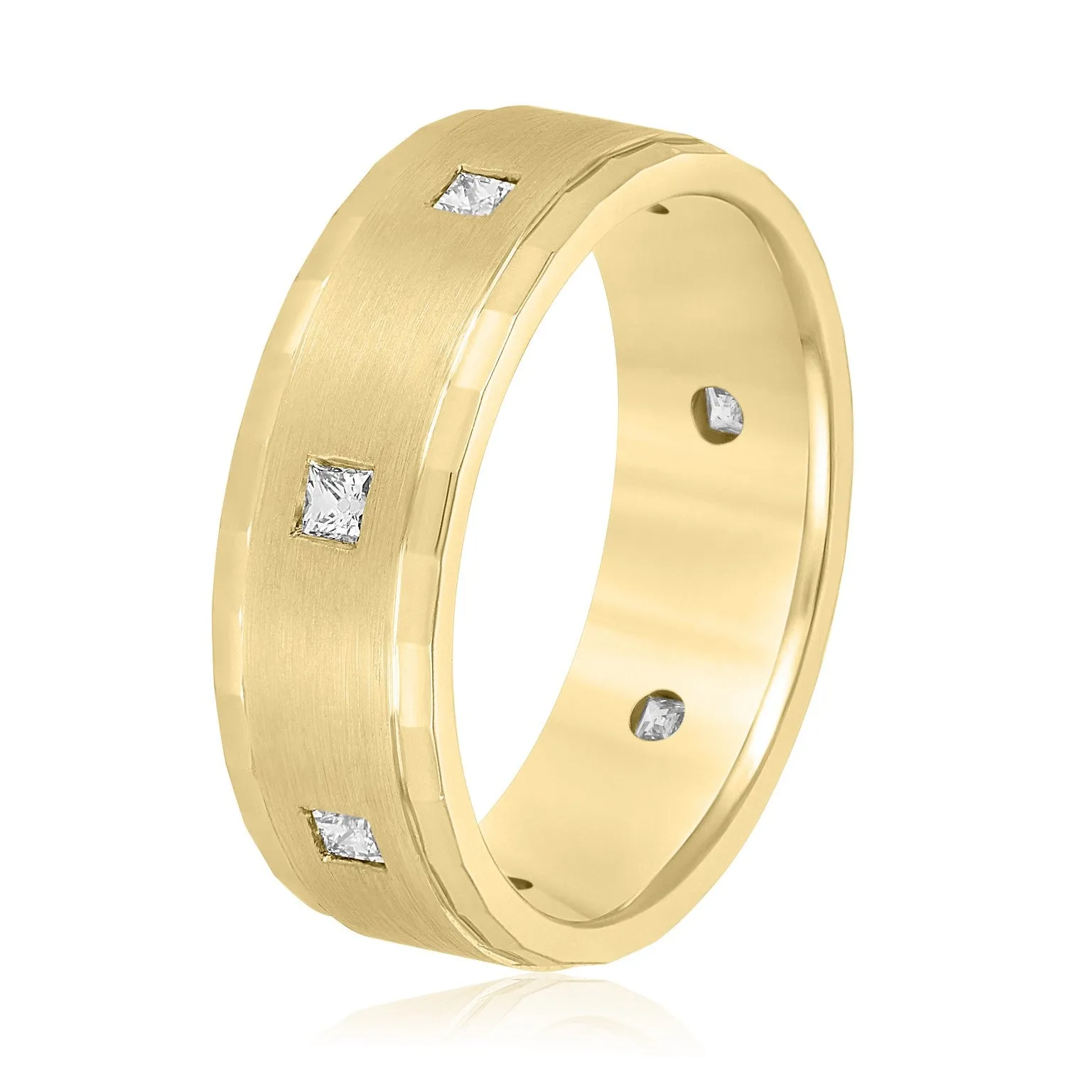 Bezel Set Princess Cut Diamond Men's Wedding Band