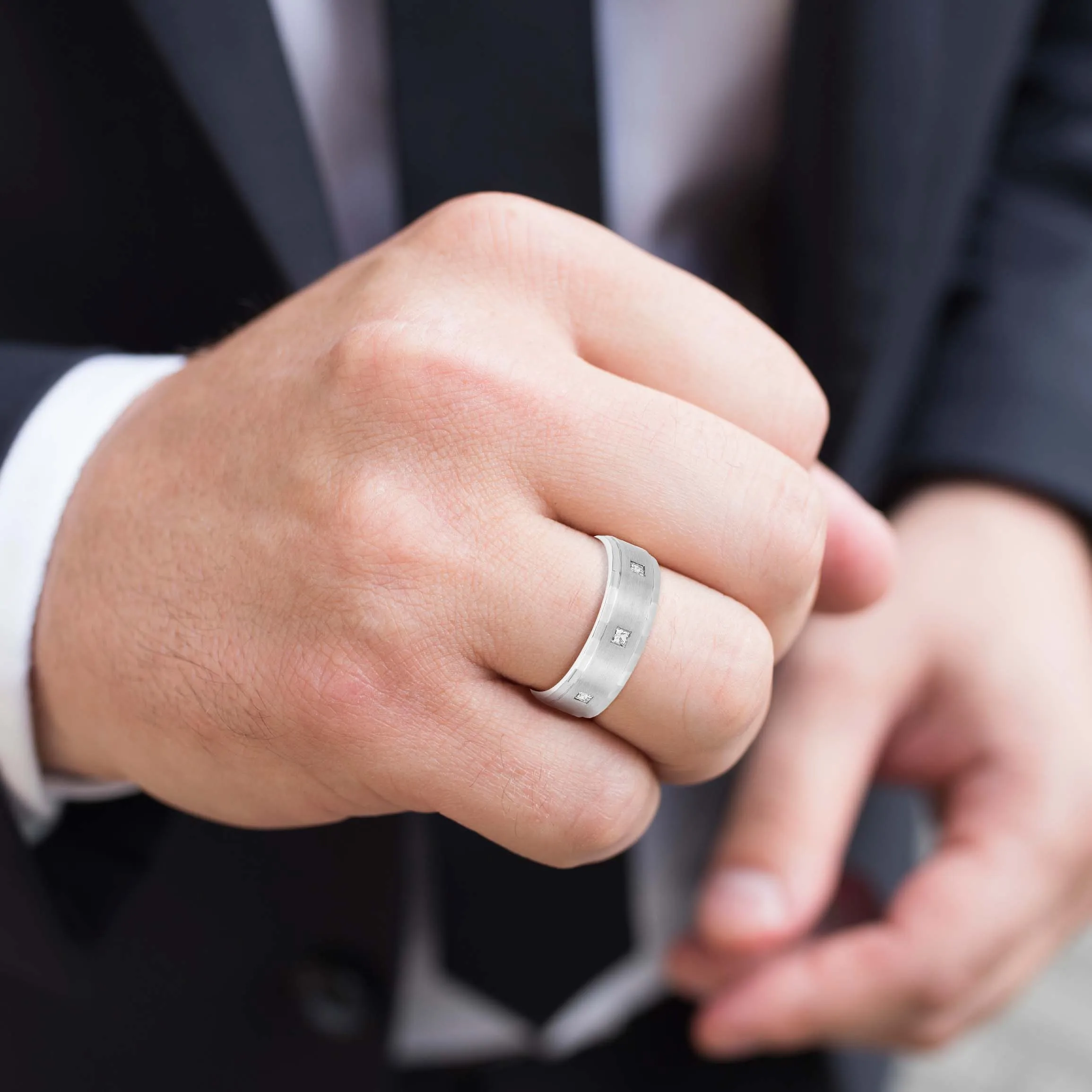 Bezel Set Princess Cut Diamond Men's Wedding Band