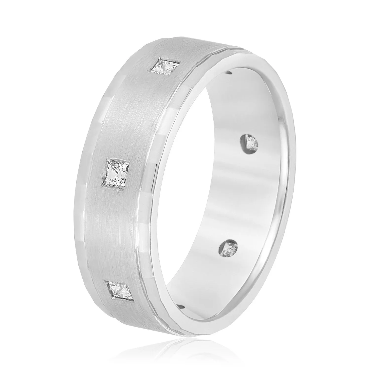 Bezel Set Princess Cut Diamond Men's Wedding Band