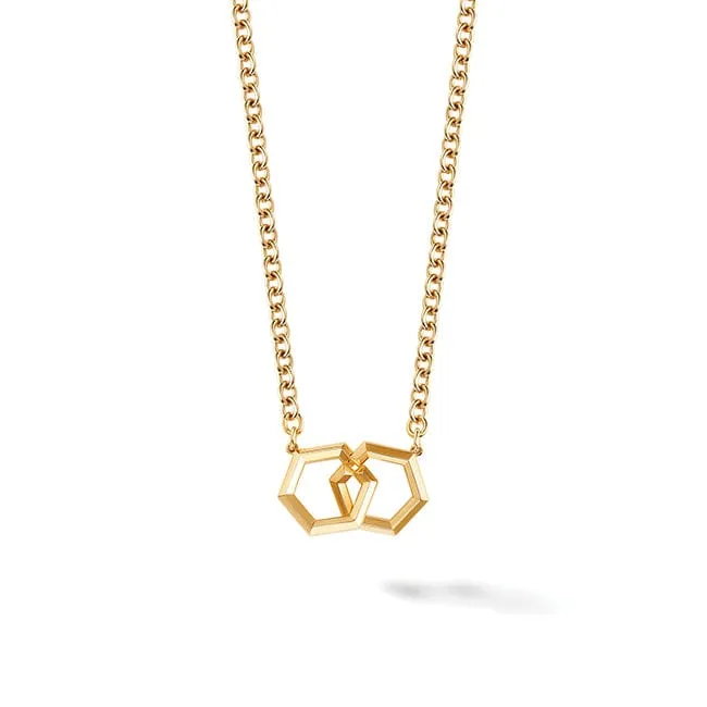 Birks Bee Chic Bold Yellow Gold Hexagons Interlocking Pendant, 20 Inches