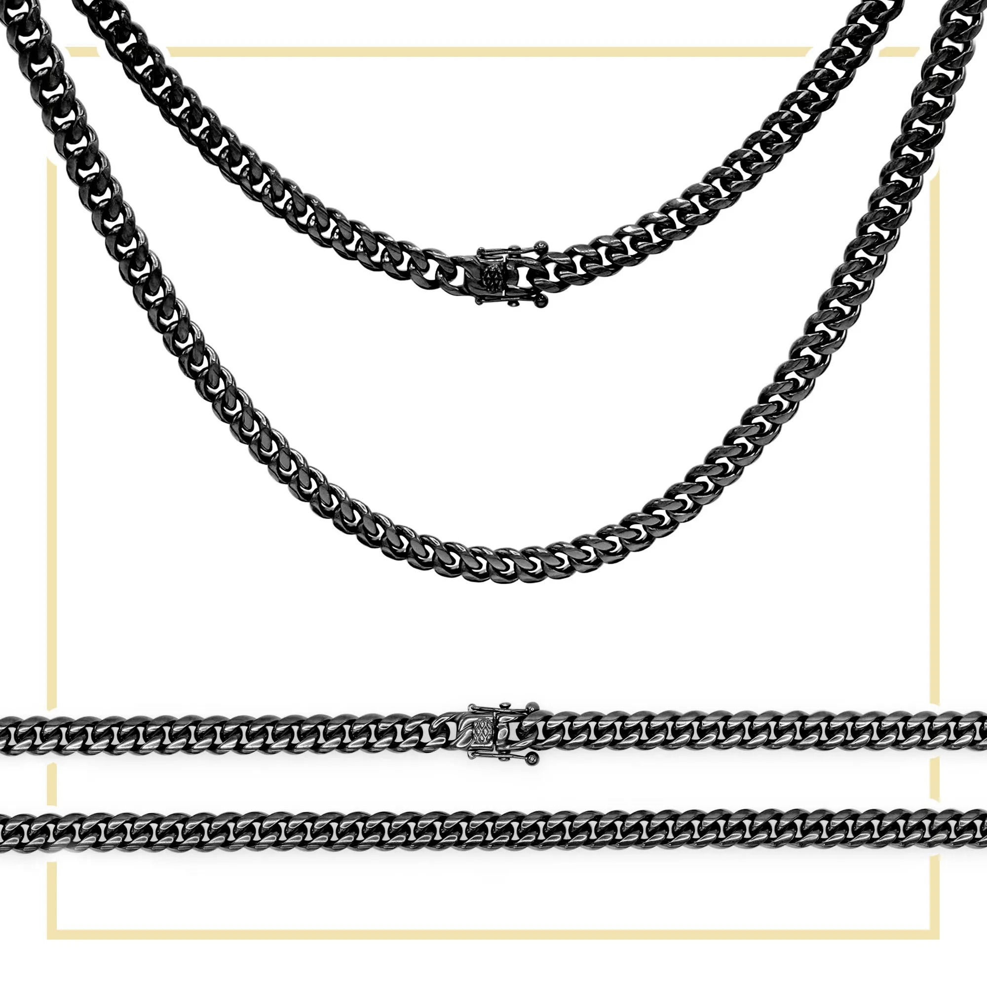 Black Cuban Link Stainless Steel Necklace 30"