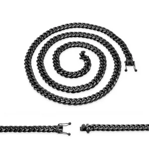 Black Cuban Link Stainless Steel Necklace 30"