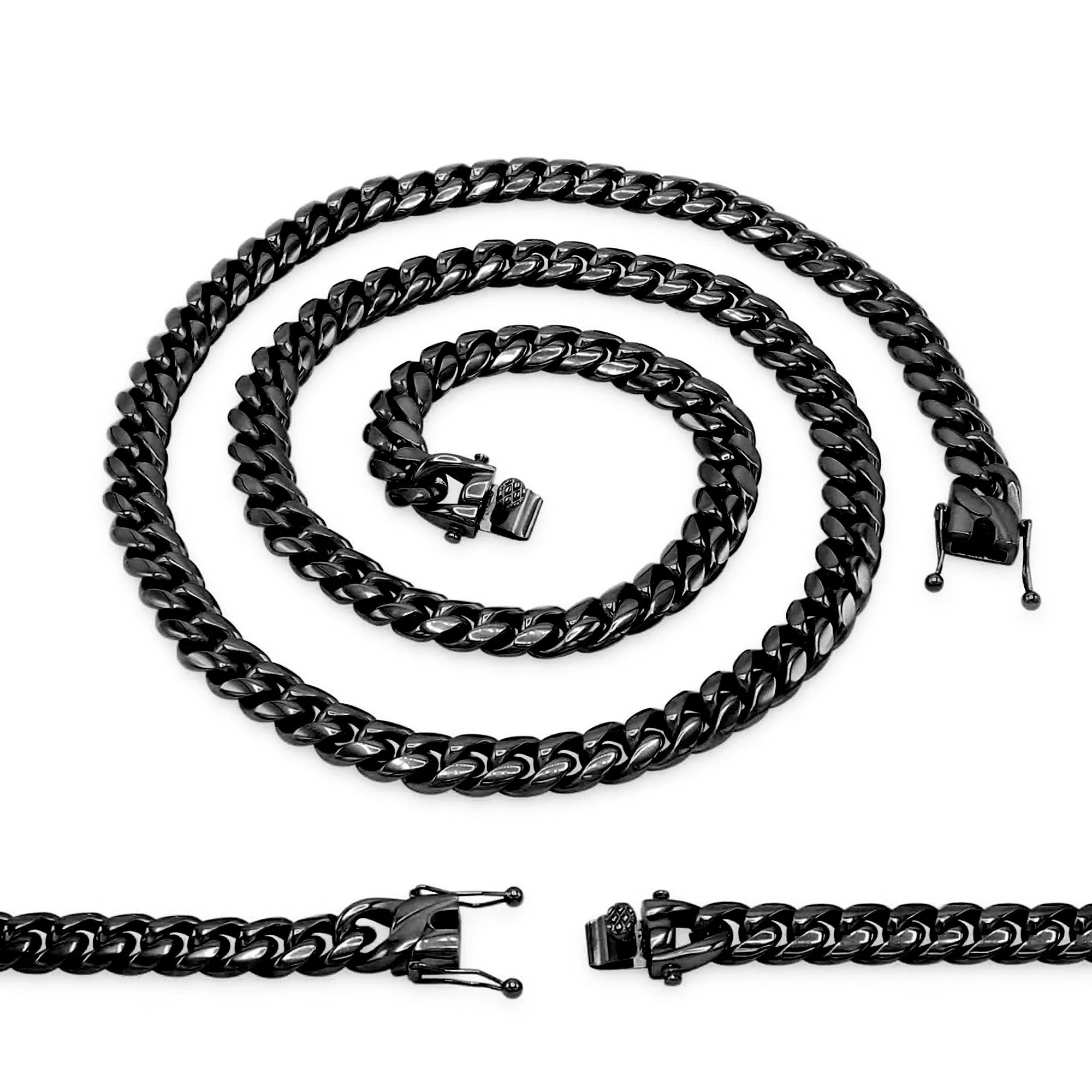 Black Cuban Link Stainless Steel Necklace 30"