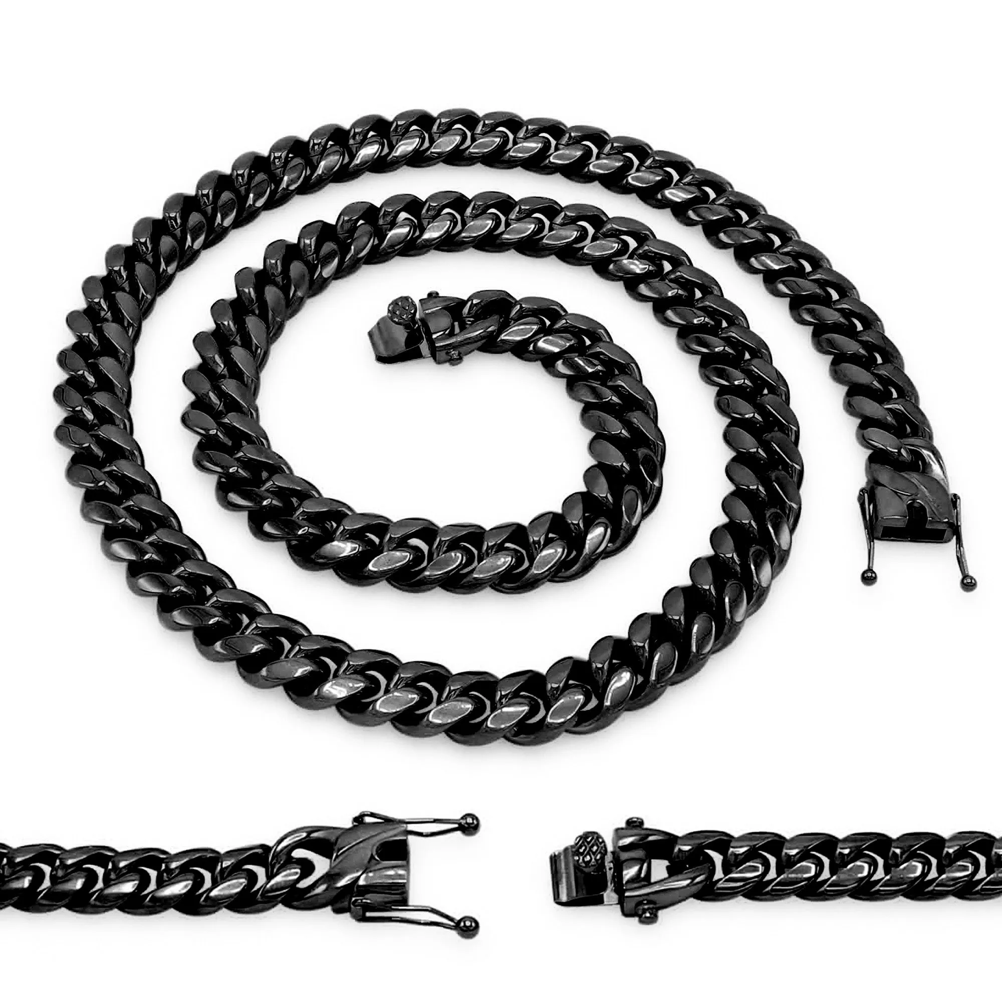 Black Cuban Link Stainless Steel Necklace 30"