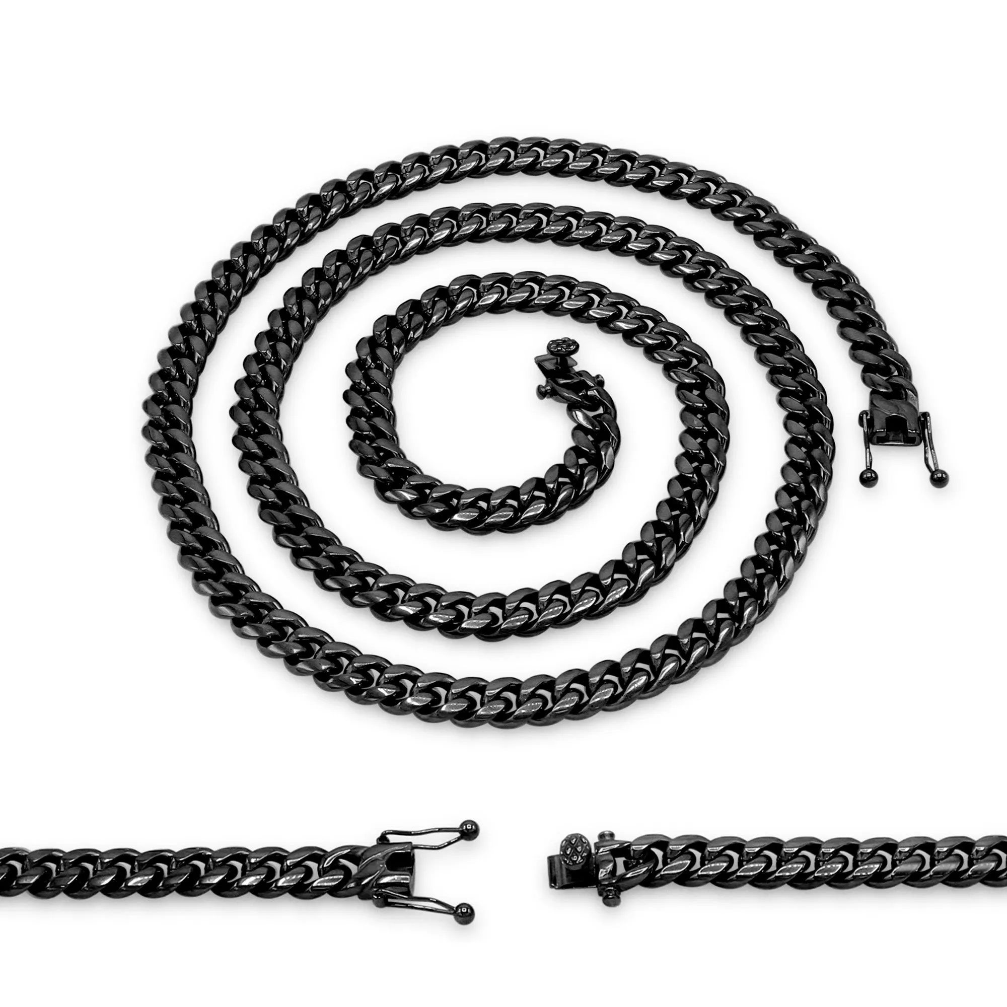 Black Cuban Link Stainless Steel Necklace 30"