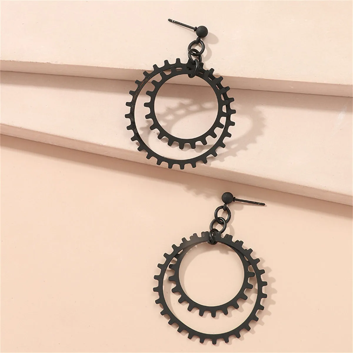Black Gear Drop Earring