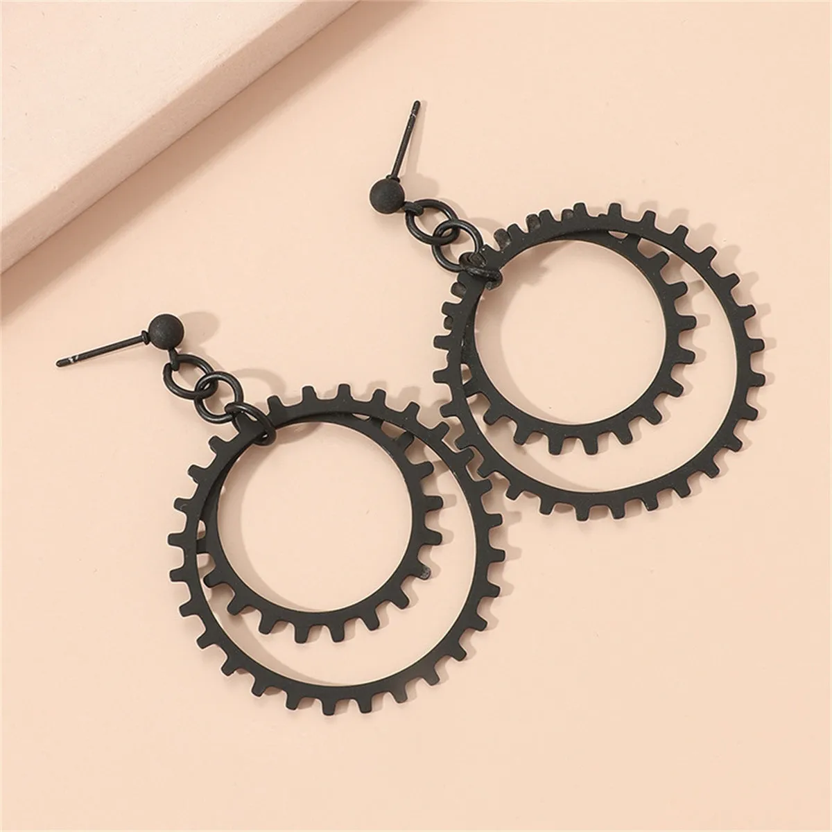 Black Gear Drop Earring