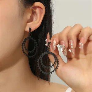 Black Gear Drop Earring