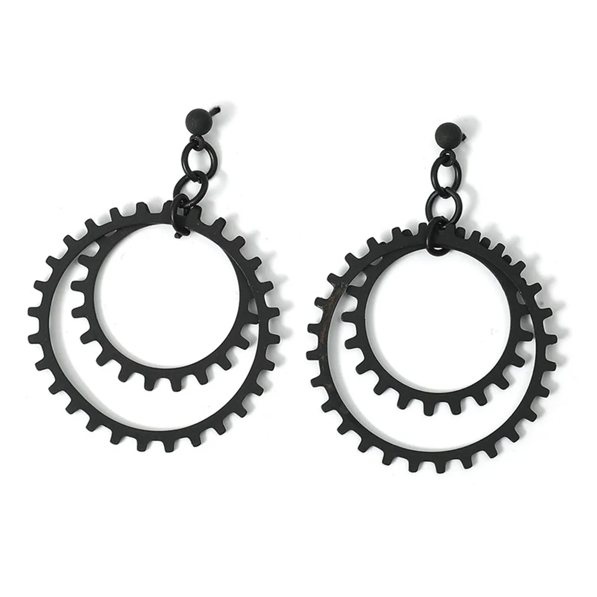 Black Gear Drop Earring