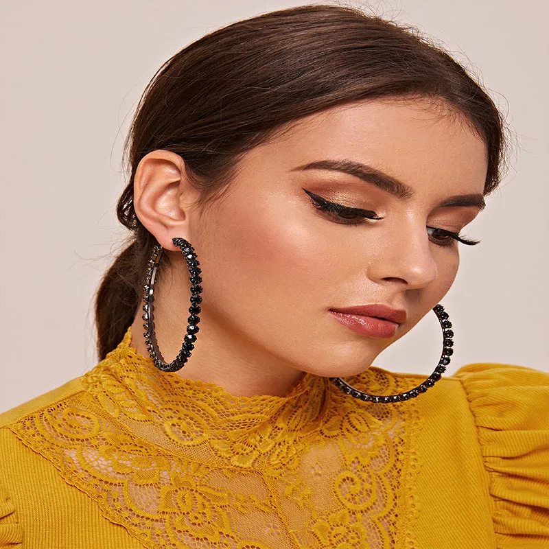 Black Gemstone Hoop Earrings