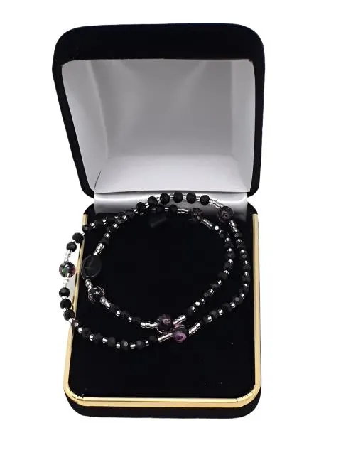 Black Genuine Crystal Twist Rosary Bracelet (4mm)
