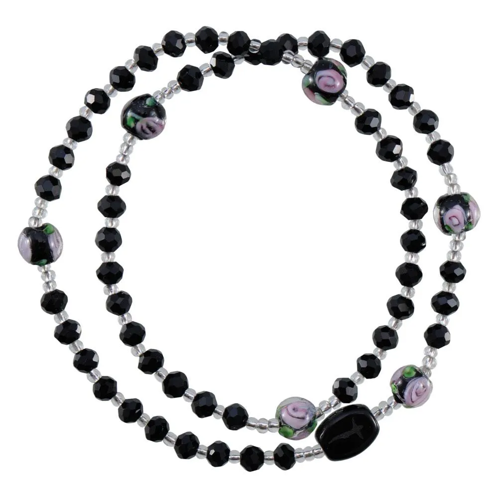 Black Genuine Crystal Twist Rosary Bracelet (4mm)