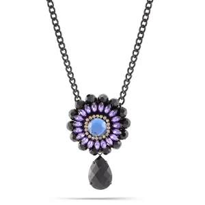 Black Metal Necklace with Amethyst Crystal and Black Faceted Teardrop Pendant#256BL1301 (9A5/7A2)
