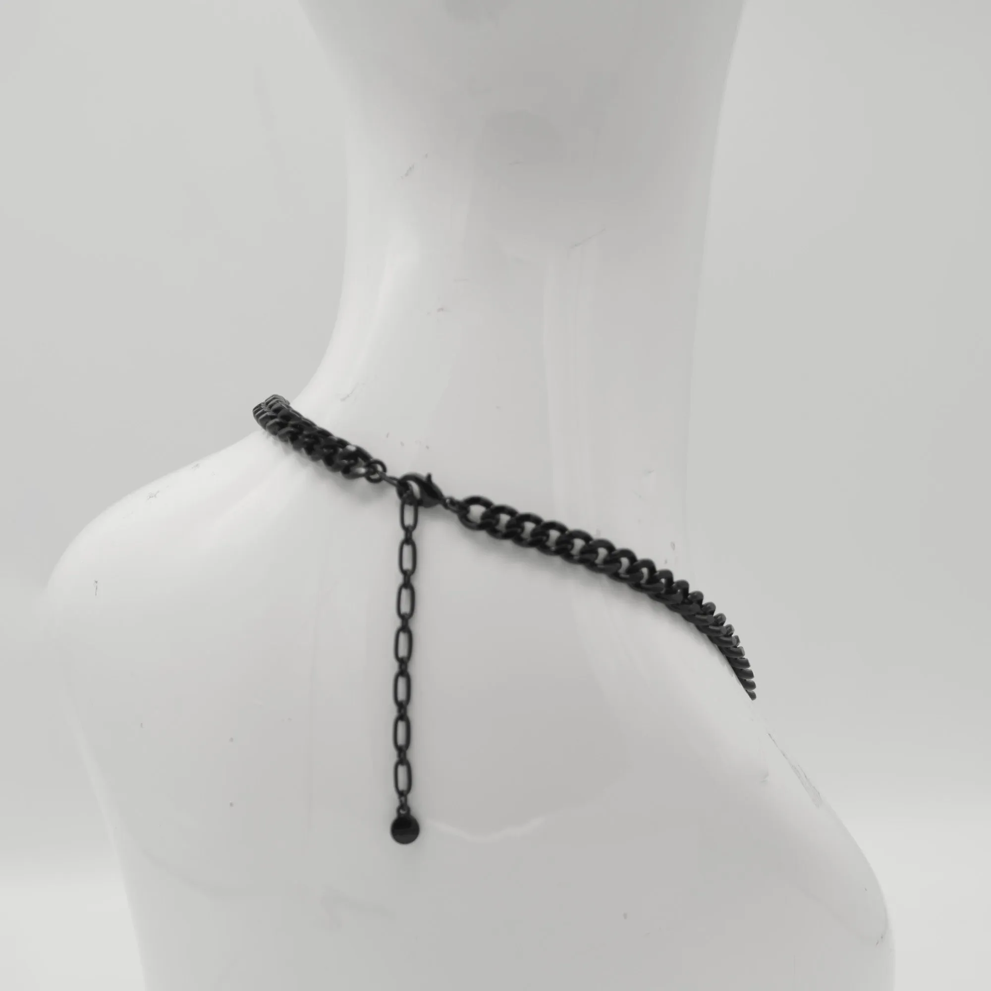 Black Metal Necklace with Amethyst Crystal and Black Faceted Teardrop Pendant#256BL1301 (9A5/7A2)