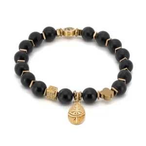 Black Onyx Stone Gold Evil Eye Beaded Bracelet